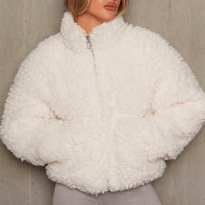 Faux Fur Lamb Topper Jacket Fluffy Jackets - Chuzko Women Clothing