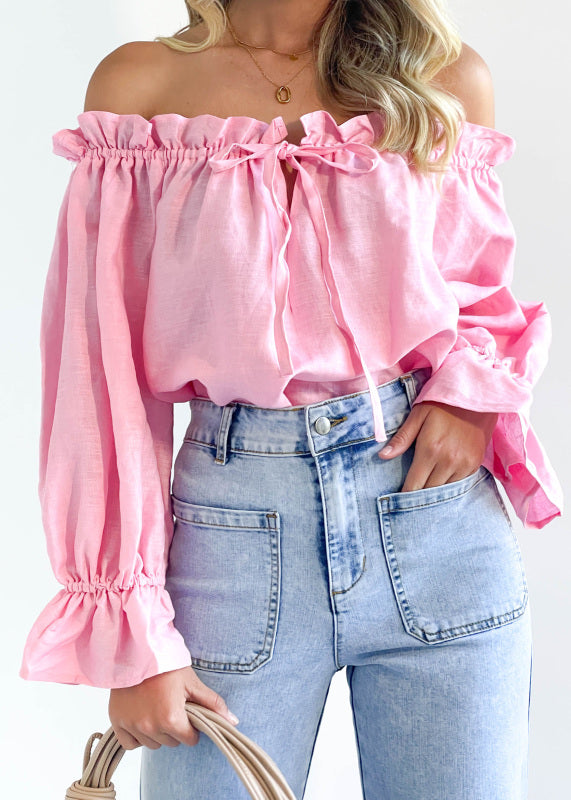 Women's Off-Shoulder Ruffle Blouse with Loose Fit & Balloon Sleeves Blouses - Chuzko Women Clothing