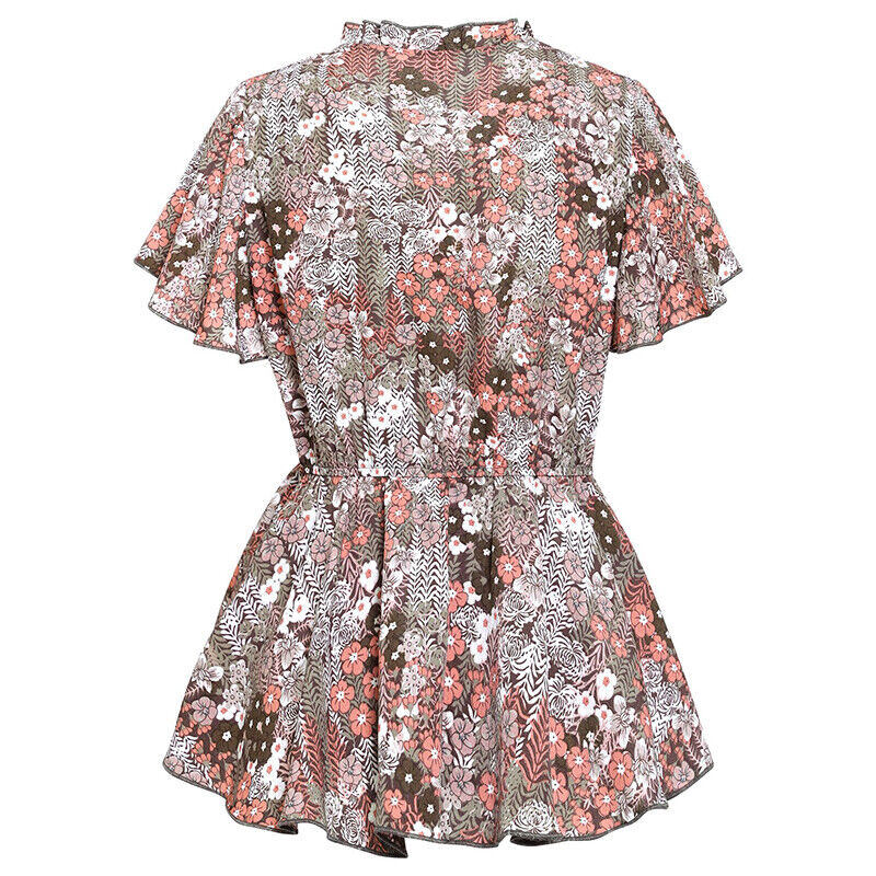 Floral Fun: Casual T-Shirt with Belted Waist Tops - Chuzko Women Clothing